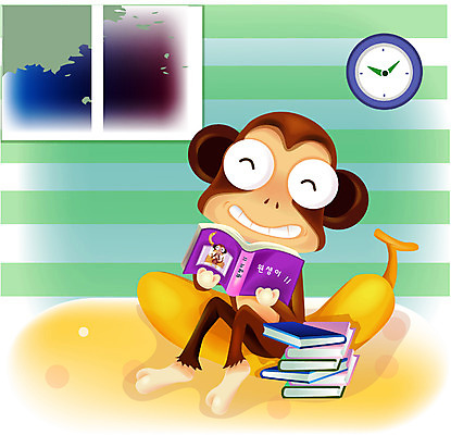 EPS 동물 척추동물 캐릭터 육지동물 시계 일러스트 포유류 실내 사람없음 방 십이지신 원숭이띠 원숭이 운세 만화 만화책 일러캐릭터 내부 책 파일형식 벡터