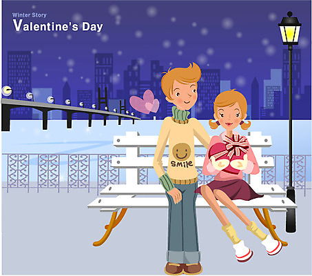 EPS 커플 여자 남자 어린이 가로등 벤치 일러스트 거리 발렌타인데이 선물 사랑 사람 이벤트 야외 두명 로맨틱 하트 축하 어린이만 국내일러스트 모양 공공시설 감정 컨셉 의자 관계 데이이벤트 파일형식 벡터