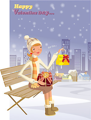 EPS 커플 공원 공공시설 여자 기념일 벤치 일러스트 발렌타인데이 선물 사랑 한명 사람 20대 성인 야외 초콜릿 로맨틱 눈 여자만 여자한명만 성인여자만 청년만 청년여자만 성인한명만 청년여자한명만 성인여자한명만 성인만 국내일러스트 자연요소 1 감정 컨셉 의자 관계 데이이벤트 날씨 디저트 이벤트 청년 시설 파일형식 벡터