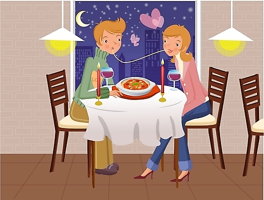 EPS 커플 여자 기념일 남자 어린이 음식 일러스트 탁자 실내 발렌타인데이 스파게티 선물 사랑 사람 이벤트 두명 레스토랑 로맨틱 축하 반지 야간 어린이만 국내일러스트 자연요소 감정 가구 컨셉 장신구 관계 데이이벤트 파스타 내부 식당 파일형식 벡터