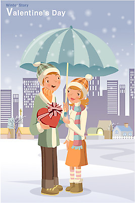 EPS 커플 계절 여자 기념일 남자 겨울 일러스트 발렌타인데이 선물 사랑 사람 야외 두명 초콜릿 로맨틱 하트 국내일러스트 모양 감정 컨셉 관계 데이이벤트 디저트 이벤트 파일형식 벡터