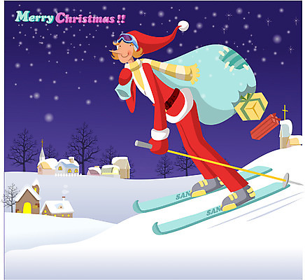 EPS 계절 기념일 남자 종교 크리스마스 겨울 일러스트 스키 선물 한명 사람 20대 성인 야외 산타클로스 마을 야간 보따리 남자만 남자한명만 성인남자만 청년만 청년남자만 청년남자한명만 성인한명만 성인남자한명만 성인만 국내일러스트 자연요소 1 겨울스포츠 이벤트 청년 파일형식 벡터