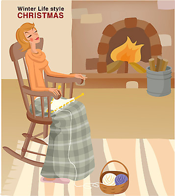 EPS 우먼라이프 라이프스타일 계절 여자 크리스마스 겨울 일러스트 휴식 실내 한명 사람 20대 성인 취미 라이프 방 뜨개질 털실 야간 벽난로 여자만 여자한명만 성인여자만 청년만 청년여자만 성인한명만 청년여자한명만 성인여자한명만 성인만 국내일러스트 자연요소 1 기념일 컨셉 청년 내부 생활 실 파일형식 벡터