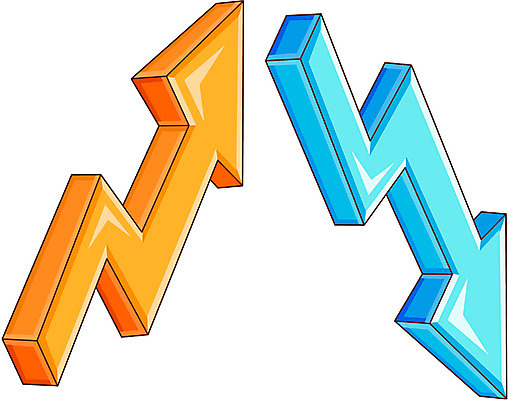 EPS 클립아트 문자 기호 일러스트 비즈니스 사람없음 표지판 하락 심볼 상승 수익 오름세 적자 국내일러스트 컨셉 알림판 경제 파일형식 벡터