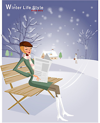 EPS 우먼라이프 라이프스타일 계절 공원 공공시설 여자 겨울 벤치 일러스트 날씨 한명 사람 20대 성인 눈 신문 여자만 여자한명만 성인여자만 청년만 청년여자만 성인한명만 청년여자한명만 성인여자한명만 성인만 국내일러스트 자연요소 1 의자 청년 생활 간행물 뉴스 시설 파일형식 벡터