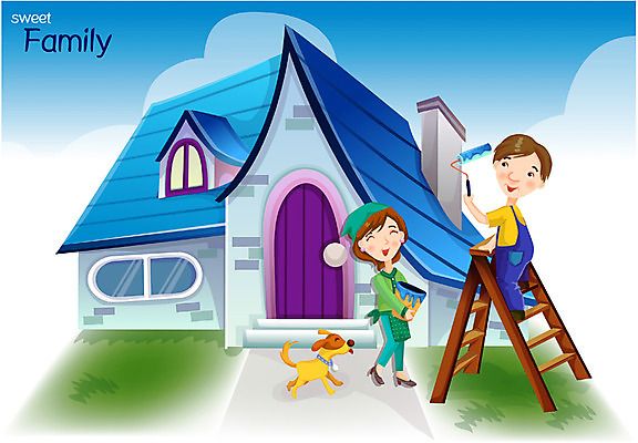 EPS 주간 전신 동물 건축물 부부 계절 여자 남자 행복 일러스트 사다리 가정 엄마 날씨 주택 사랑 가족애 미소 웃음 사람 야외 두명 건물 여름 부모 맑음 화목 페인트 작업 색칠 칠 페인트칠 작업실 아빠 개 강아지 즐거움 반려 국내일러스트 자연요소 커플 건축 감정 컨셉 포유류 가족 페인팅 표정 반려동물 도구 파일형식 벡터