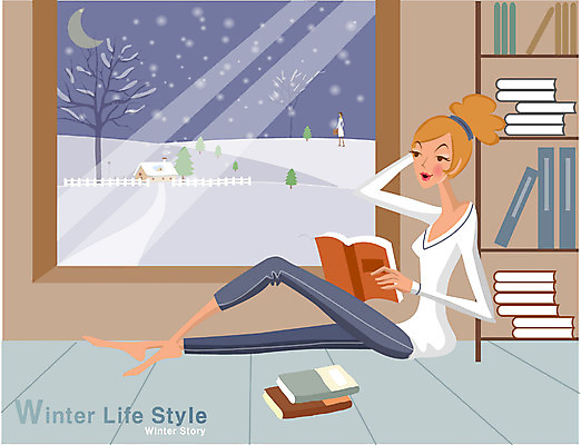 EPS 우먼라이프 라이프스타일 웰빙 계절 여자 겨울 일러스트 창문 날씨 휴식 실내 한명 사람 20대 성인 취미 라이프 책 독서 방 눈 도서관 야간 여자만 여자한명만 성인여자만 청년만 청년여자만 성인한명만 청년여자한명만 성인여자한명만 성인만 국내일러스트 자연요소 1 교육 컨셉 청년 내부 생활 파일형식 벡터