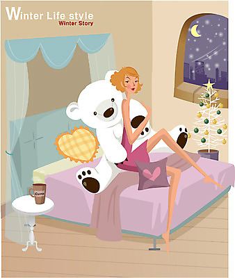 EPS 우먼라이프 라이프스타일 계절 여자 인형 크리스마스 겨울 일러스트 날씨 휴식 실내 한명 사람 20대 성인 취미 라이프 크리스마스트리 곰인형 침실 방 침대 눈 신문 야간 여자만 여자한명만 성인여자만 청년만 청년여자만 성인한명만 청년여자한명만 성인여자한명만 성인만 국내일러스트 자연요소 1 기념일 가구 컨셉 청년 내부 생활 간행물 뉴스 파일형식 벡터