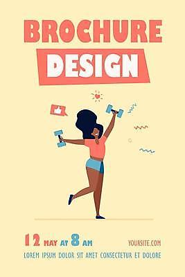 EPS 해외이미지 전신 디자인 여자 말풍선 일러스트 한명 서기 들기 성인 타이포그라피 운동 노란색 역기 홍보물 성인여자한명만 해외일러스트 문자 1 컬러 모션 건강 사람 여자한명만 성인여자만 파일형식 벡터 이미지허브