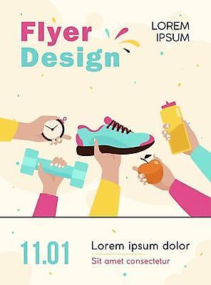 EPS 해외이미지 손 디자인 운동화 일러스트 건강 들기 타이포그라피 신체부위 운동 노란색 아령 사과 물병 홍보물 꽃가루 스톱워치 해외일러스트 문자 시계 컬러 신발 과일 모션 사람 가루 물통 파일형식 벡터 이미지허브