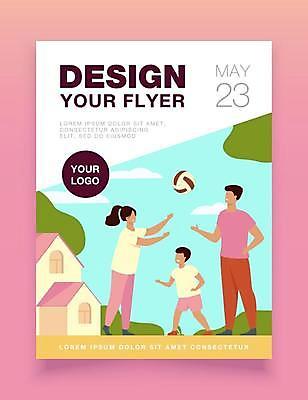 EPS 해외이미지 전신 디자인 여자 남자 어린이 일러스트 가족 주택 서기 소년 성인 세명 던지기 배구 홍보물 배구공 해외일러스트 스포츠용품 공 관계 모션 사람 건물 구기 파일형식 벡터 이미지허브