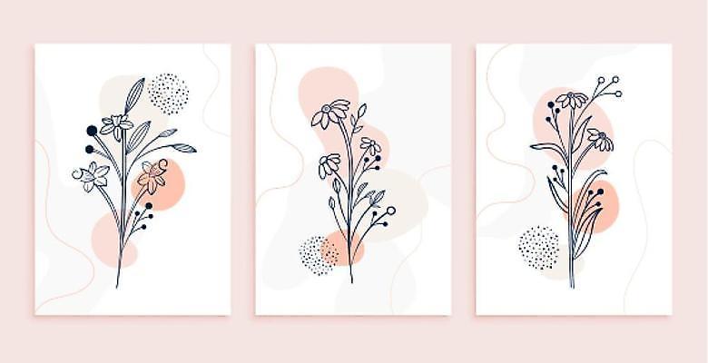 EPS 해외이미지 디자인 꽃 줄기 분홍색 잎 일러스트 추상 사람없음 세트 해외일러스트 식물 컬러 무늬 파일형식 벡터 이미지허브