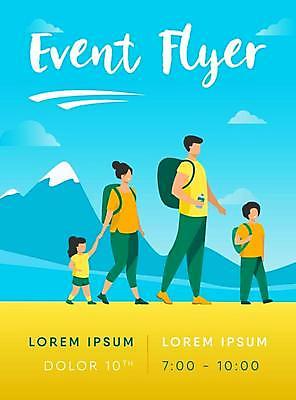 EPS 해외이미지 전신 디자인 여자 남자 어린이 여행 일러스트 배낭 소년 여러명 성인 타이포그라피 걷기 하이킹 홍보물 해외일러스트 문자 다수 가방 모션 레저 사람 파일형식 벡터 이미지허브