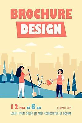 EPS 해외이미지 전신 나무 디자인 공원 여자 남자 어린이 일러스트 서기 들기 소년 타이포그라피 두명 노란색 물뿌리개 도시 삽 물주기 홍보물 나무심기 어린이만 해외일러스트 식물 문자 공공시설 컬러 모션 사람 심기 파일형식 벡터 이미지허브