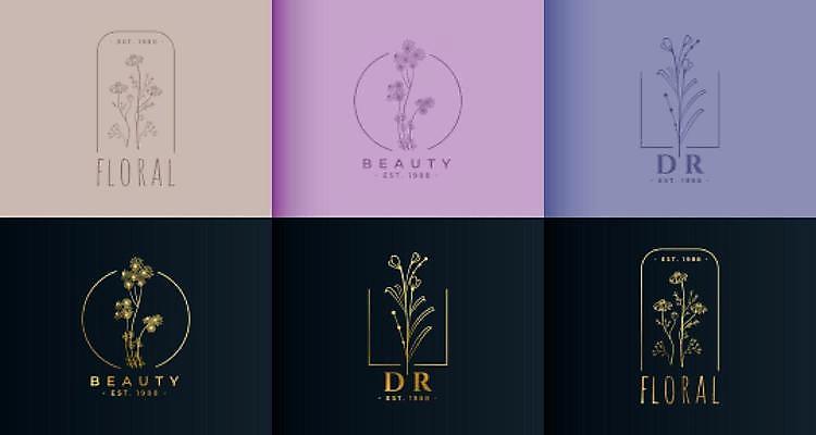 EPS 해외이미지 꽃 선 스티커 일러스트 사람없음 세트 라벨 원형 심볼 라인아트 감성 해외일러스트 도형 식물 컨셉 프레임 파일형식 벡터 이미지허브