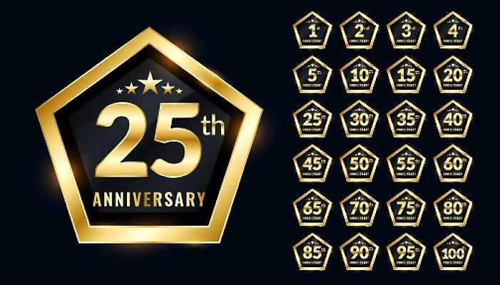 EPS 해외이미지 디자인 기념일 별 일러스트 이벤트 사람없음 세트 숫자 라벨 검은색 금색 축하 배지 오각형 해외일러스트 자연요소 도형 문자 컬러 컨셉 프레임 파일형식 벡터 이미지허브