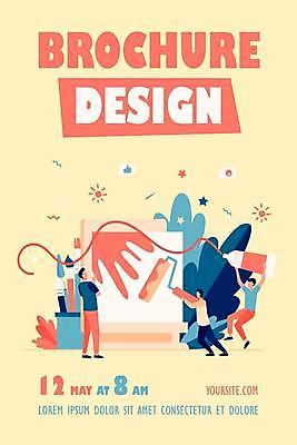 EPS 해외이미지 전신 디자인 잎 일러스트 서기 들기 타이포그라피 세명 노란색 점프 물감 붓 이젤 그림 홍보물 캔버스 미술가 페인트롤러 붓통 해외일러스트 식물 문자 컬러 모션 사람 미술도구 예술가 파일형식 벡터 이미지허브