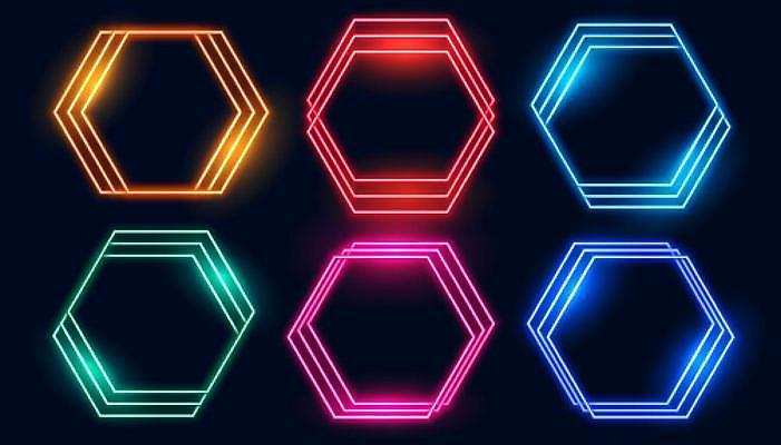 EPS 해외이미지 배너 선 라인일러스트 일러스트 프레임 사람없음 그래픽 빛 세트 네온 육각형 해외일러스트 도형 파일형식 벡터 이미지허브