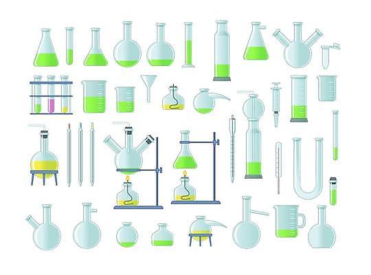EPS 해외이미지 과학 일러스트 실험기구 사람없음 비커 삼각플라스크 유리관 알코올램프 깔대기 둥근가지플라스크 둥근플라스크 유리막대 화학물질 해외일러스트 막대 화학 플라스크 파일형식 벡터 이미지허브