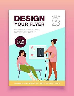 EPS 해외이미지 디자인 여자 일러스트 엑스레이 병원 들기 앉기 성인 타이포그라피 두명 파란색 간호사 잡기 홍보물 보여주기 목발 깁스 성인여자만 해외일러스트 문자 컬러 의학 의료기기 모션 사람 의료진 의료용품 여자만 성인만 파일형식 벡터 이미지허브