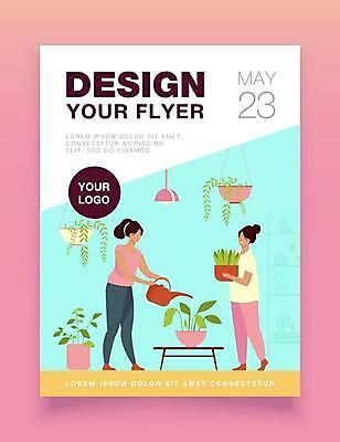 EPS 해외이미지 식물 디자인 여자 화분 일러스트 들기 성인 타이포그라피 두명 파란색 물뿌리개 물주기 홍보물 원예 성인여자만 해외일러스트 문자 컬러 모션 사람 취미 여자만 성인만 파일형식 벡터 이미지허브