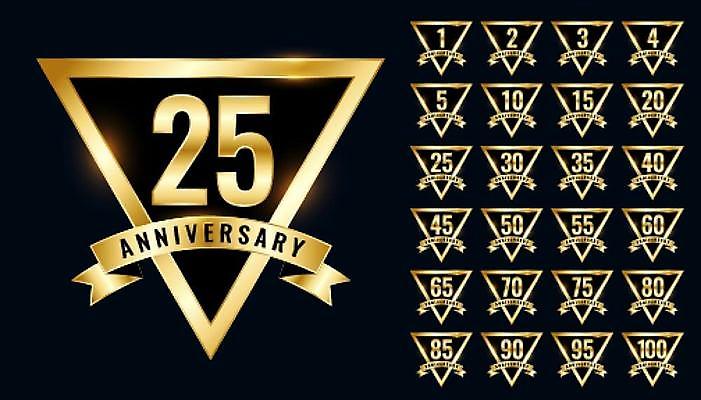 EPS 해외이미지 디자인 기념일 일러스트 이벤트 사람없음 세트 숫자 라벨 검은색 금색 축하 심볼 배지 역삼각형 해외일러스트 문자 컬러 컨셉 프레임 삼각형 파일형식 벡터 이미지허브