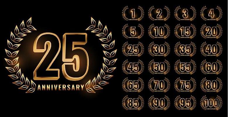 EPS 해외이미지 디자인 기념일 일러스트 이벤트 사람없음 세트 숫자 라벨 검은색 금색 축하 심볼 배지 월계수 해외일러스트 문자 컬러 컨셉 프레임 파일형식 벡터 이미지허브