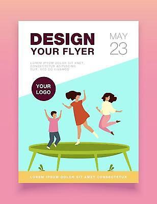 EPS 해외이미지 전신 디자인 여자 어린이 일러스트 소년 타이포그라피 세명 점프 즐거움 홍보물 어린이만 트럼플린 해외일러스트 문자 남자 감정 모션 사람 놀이용품 파일형식 벡터 이미지허브