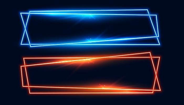 EPS 해외이미지 배너 선 라인일러스트 일러스트 프레임 사람없음 그래픽 파란색 빛 세트 사각형 주황색 네온 겹침 해외일러스트 도형 컬러 파일형식 벡터 이미지허브