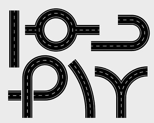 EPS 해외이미지 백그라운드 일러스트 종류 사람없음 세트 원형 커브길 좌로굽은도로 직진 해외일러스트 도형 도로 파일형식 벡터 이미지허브