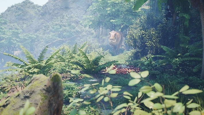JPG 해외이미지 주간 나무 한마리 야생동물 사람없음 야외 3D 숲 고생물 육식공룡 티라노사우루스 쥬라기 해외포토 포토 자연요소 식물 동물 1 생물 디지털합성 공룡 파일형식 이미지허브