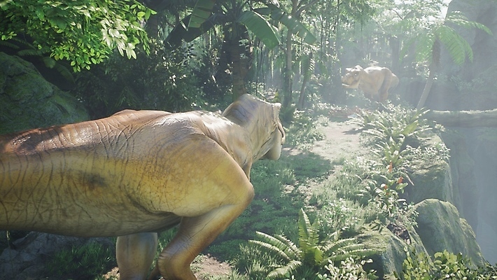 JPG 해외이미지 주간 나무 야생동물 두마리 사람없음 야외 3D 절벽 숲 고생물 육식공룡 티라노사우루스 쥬라기 해외포토 포토 자연요소 식물 동물 2 생물 디지털합성 공룡 파일형식 이미지허브