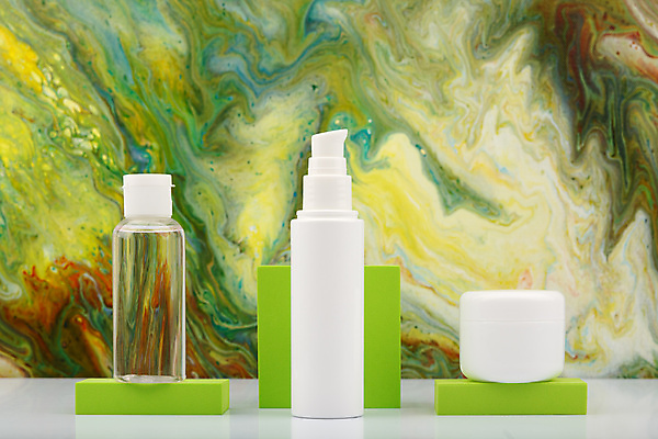 포토 JPG 해외이미지 실내 사람없음 화장품 스킨케어 공병 목업 초록배경 해외포토 백그라운드 내부 초록색 뷰티 병_담는 파일형식 이미지허브