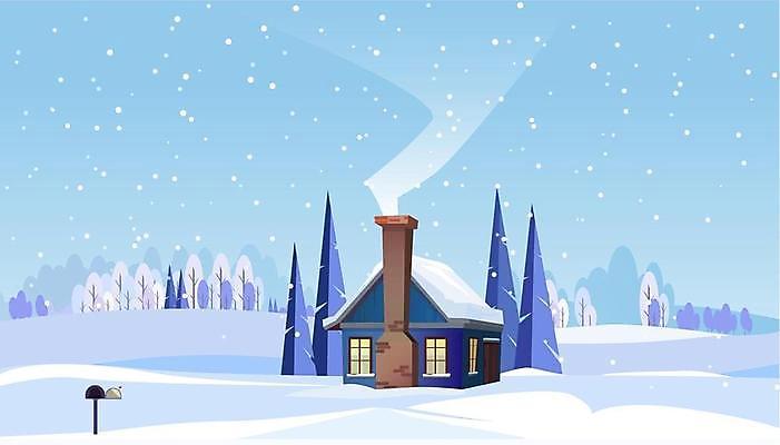 EPS 해외이미지 나무 겨울 일러스트 하늘 주택 굴뚝 사람없음 설원 눈 연기 겨울풍경 해외일러스트 자연요소 식물 계절 날씨 눈_날씨 풍경 건물 파일형식 벡터 이미지허브