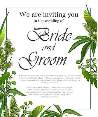 EPS 해외이미지 템플릿 꽃 결혼 잎 일러스트 결혼식 사각프레임 타이포그라피 사람없음 초록색 청첩장 해외일러스트 식물 문자 컬러 카드_감사 프레임 이벤트 사각형 파일형식 벡터 이미지허브