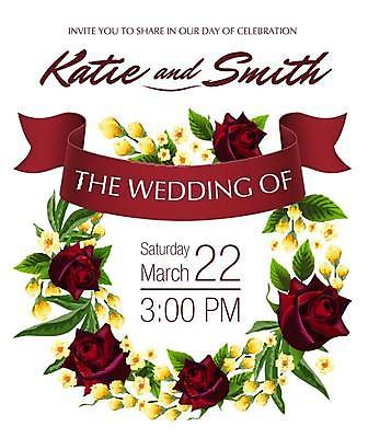 EPS 해외이미지 템플릿 꽃 리본 결혼 잎 일러스트 결혼식 타이포그라피 사람없음 장미 화환 청첩장 해외일러스트 식물 문자 카드_감사 이벤트 파일형식 벡터 이미지허브