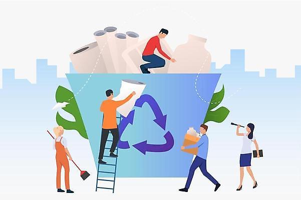 EPS 해외이미지 전신 여자 남자 일러스트 사다리 서기 들기 여러명 성인 파란색 망원경 쓰레기통 환경오염 캔 쓰레기 빗자루 친환경 분리수거 웅크림 분리수거함 성인만 해외일러스트 컬러 다수 컨셉 모션 사람 환경 도구 청소도구 수거함 파일형식 벡터 이미지허브