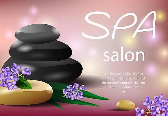 EPS 해외이미지 포스터 일러스트 사람없음 스파 조약돌 자주색 스파용품 라벤더 스톤 해외일러스트 꽃 컬러 돌_바위 허브 오브젝트 파일형식 벡터 이미지허브