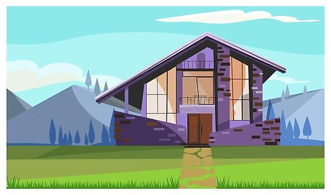 EPS 해외이미지 나무 일러스트 산 주택 사람없음 건물 해외일러스트 식물 건축물 파일형식 벡터 이미지허브