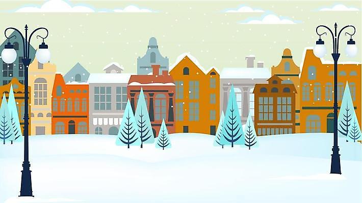 EPS 해외이미지 나무 겨울 가로등 일러스트 사람없음 건물 설원 눈 도시 겨울풍경 해외일러스트 자연요소 식물 건축물 계절 공공시설 날씨 눈_날씨 풍경 파일형식 벡터 이미지허브