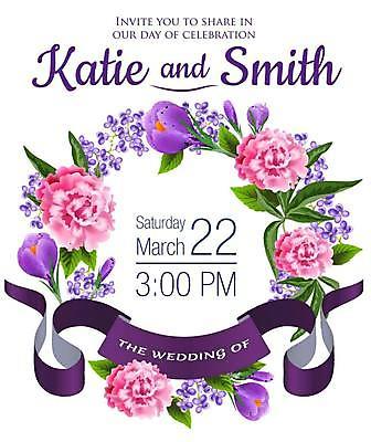 EPS 해외이미지 템플릿 리본 결혼 일러스트 결혼식 타이포그라피 사람없음 보라색 화환 제비꽃 청첩장 라일락 작약 해외일러스트 문자 꽃 컬러 카드_감사 이벤트 파일형식 벡터 이미지허브