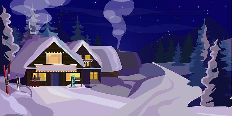 EPS 해외이미지 나무 겨울 일러스트 주택 굴뚝 사람없음 마을 설원 눈 스노우보드 연기 야간 산장 겨울풍경 해외일러스트 자연요소 식물 계절 날씨 눈_날씨 풍경 건물 보드_스포츠 파일형식 벡터 이미지허브