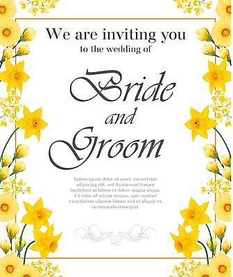EPS 해외이미지 템플릿 꽃 결혼 일러스트 결혼식 프레임 타이포그라피 사람없음 노란색 청첩장 거베라 수선화 해외일러스트 식물 문자 컬러 카드_감사 이벤트 파일형식 벡터 이미지허브