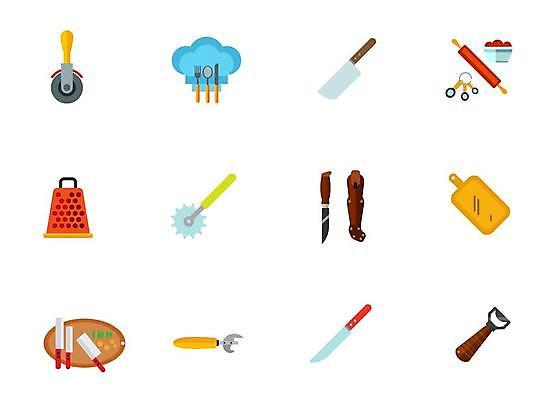 EPS 해외이미지 포크 일러스트 사람없음 숟가락 나이프 칼 밀대 계량스푼 감자칼 강판 나무도마 피자칼 해외일러스트 식기 주방용품 도마 수저 목재 파일형식 벡터 이미지허브