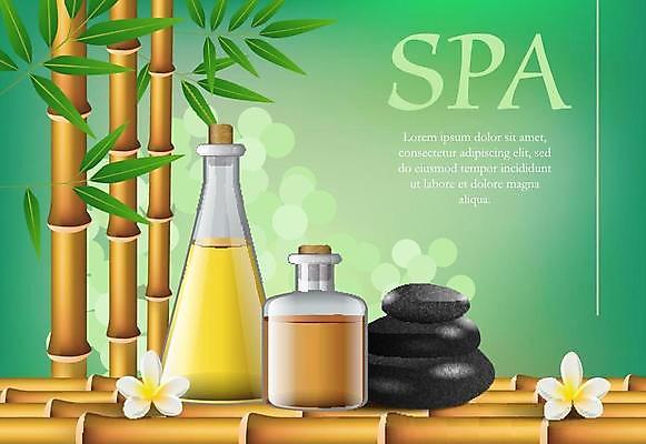 EPS 해외이미지 꽃 포스터 일러스트 사람없음 초록색 스파 조약돌 대나무 스파용품 스톤 아로마오일 해외일러스트 나무 식물 컬러 돌_바위 오일_화장품 오브젝트 파일형식 벡터 이미지허브