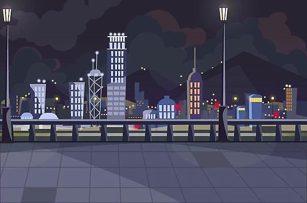 EPS 해외이미지 야경 가로등 일러스트 빌딩 사람없음 건물 검은색 도시 해외일러스트 건축물 공공시설 컬러 야간 파일형식 벡터 풍경_경치 이미지허브