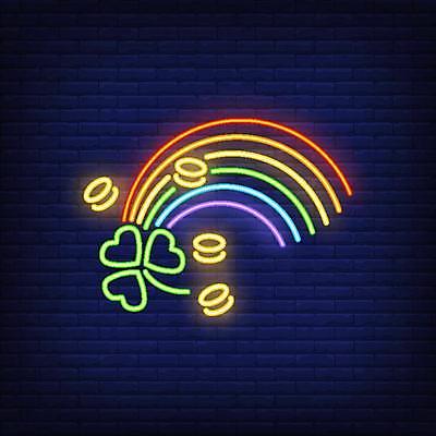 EPS 해외이미지 무지개 일러스트 사람없음 동전 클로버 네온 무지개색 해외일러스트 자연요소 돈 컬러풀 파일형식 벡터 이미지허브