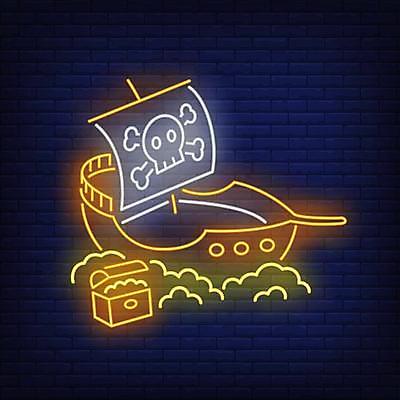 EPS 해외이미지 스티커 일러스트 해골 사람없음 화려 심볼 라인아트 네온 해적 보물상자 해적선 해적기 해외일러스트 선 컨셉 배_교통 뼈 깃발 도둑 파일형식 벡터 이미지허브