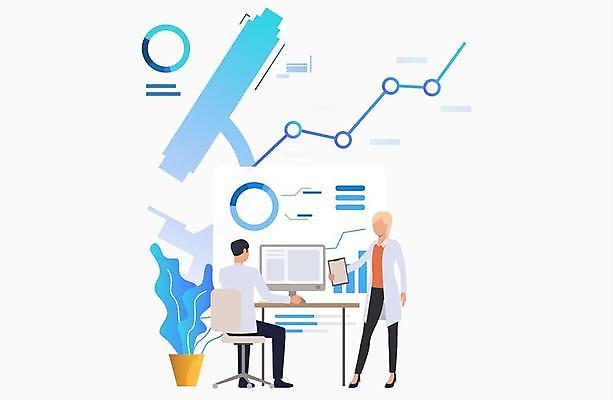 EPS 해외이미지 전신 여자 남자 과학 의자 일러스트 그래프 현미경 실험 서기 들기 앉기 성인 두명 실험실 과학자 책상 서류판 성인만 해외일러스트 직업 가구 모션 실험기구 사람 사무용품 학자 파일형식 벡터 이미지허브