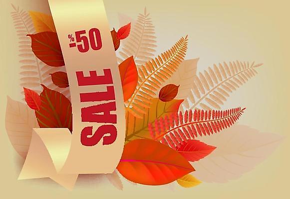 EPS 해외이미지 디자인 리본 낙엽 잎 일러스트 타이포그라피 사람없음 쇼핑 노란색 세일 고사리 반값 해외일러스트 식물 문자 컬러 채소 파일형식 벡터 이미지허브